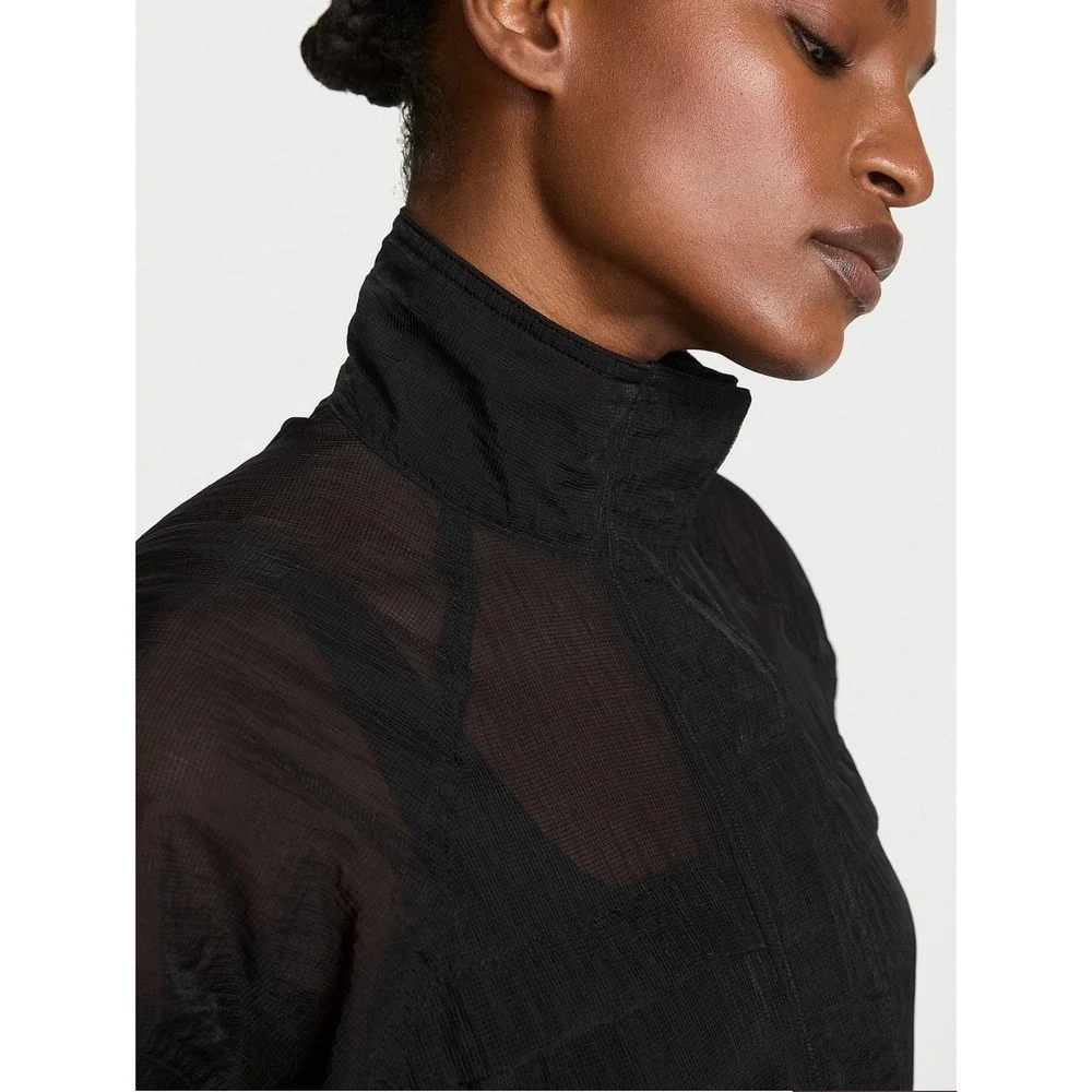 VSX Victoria's Secret Black Sheer Ripstop‎ Windbreaker Cropped Jacket Medium NEW